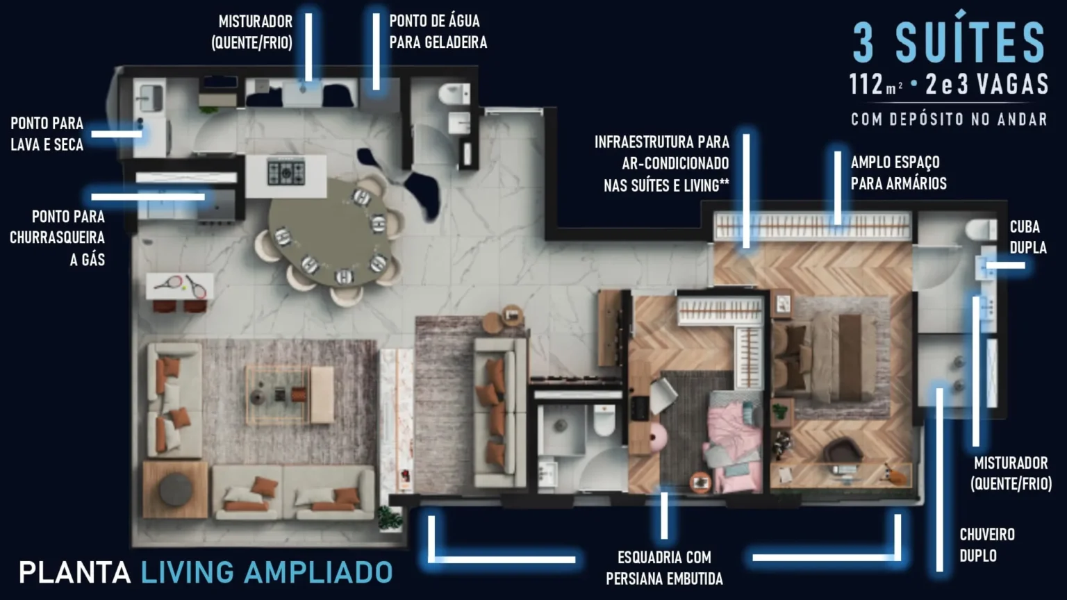 Planta 112m² 3 Suítes Gran Alphaville Alphagran