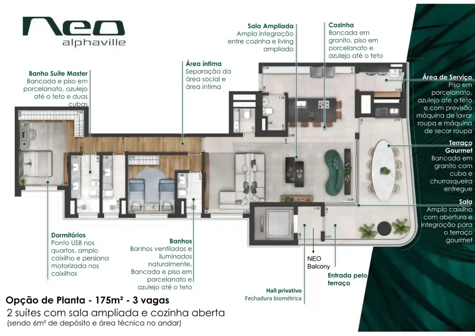 Planta 175m2 2 Suítes NEO Alphaville