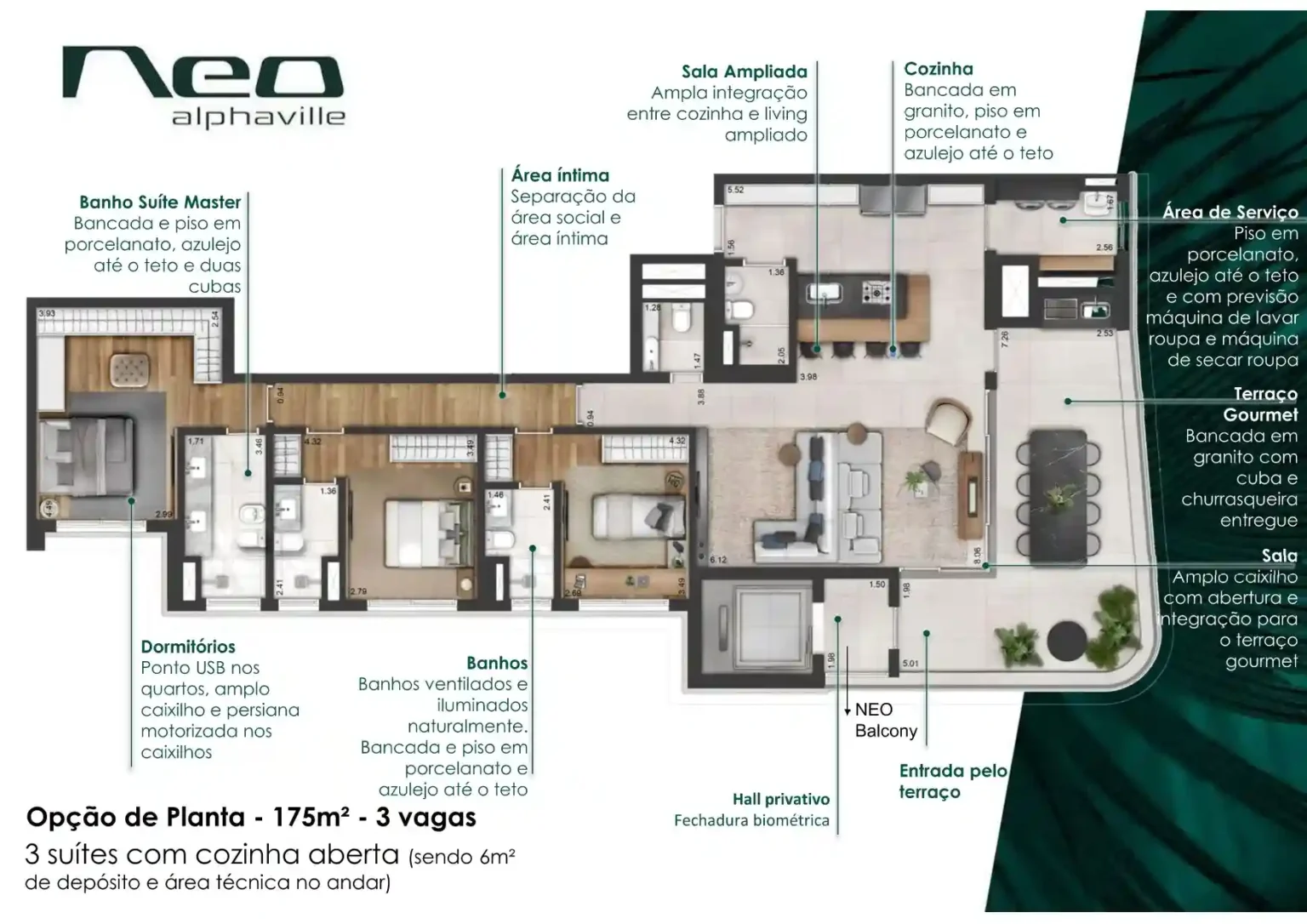 Planta 175m2 3 Suítes NEO Alphaville