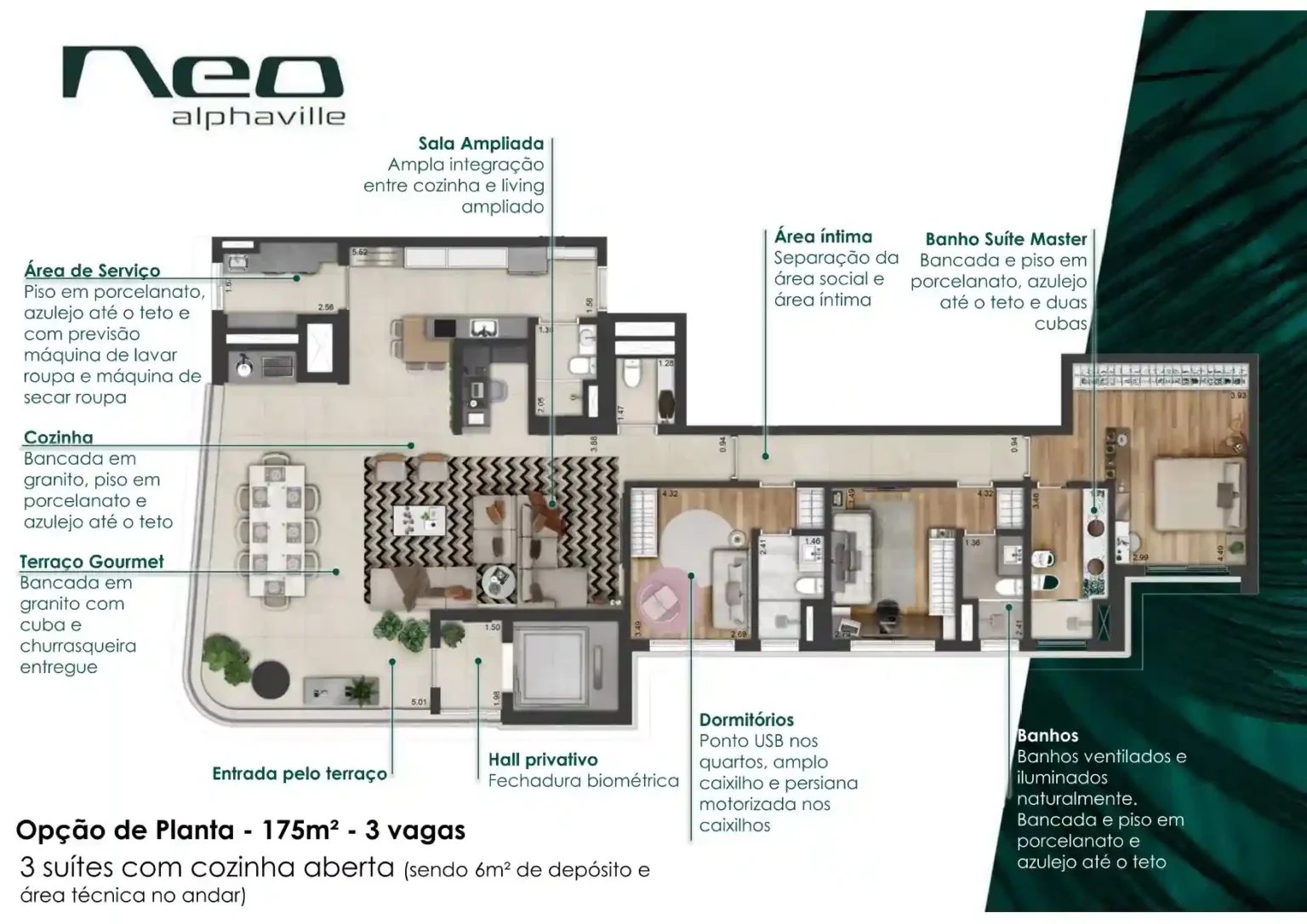 Planta 175m2 3 Suítes Opção NEO Alphaville