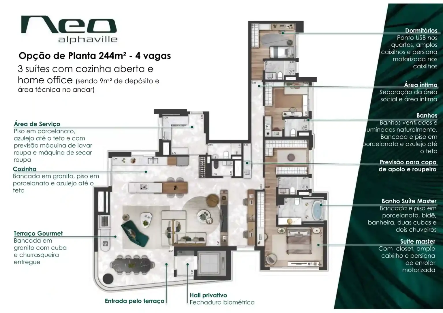 Planta 244m2 3 Suítes Opção NEO Alphaville