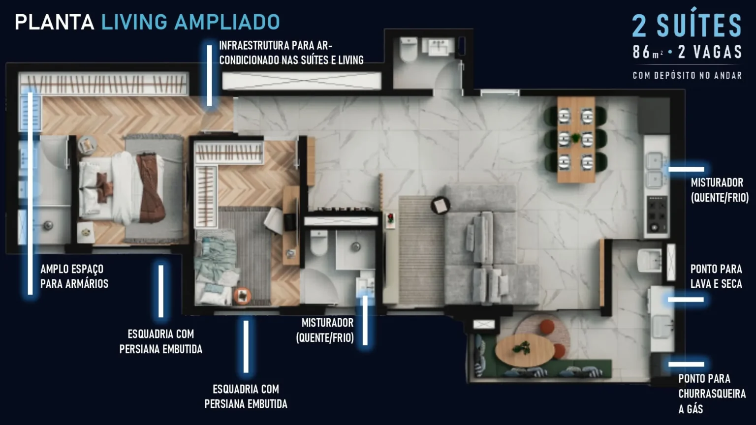 Planta 86m² 2 Suítes Gran Alphaville Alphagran