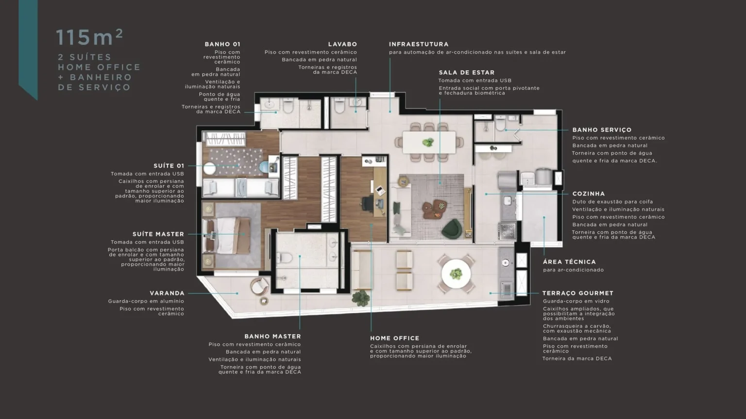 Planta Apartamento 115m2 2suítes Opção 2 Marcco Bela Vista