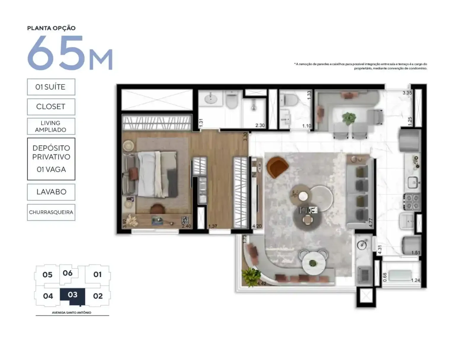 Planta Apartamento 65m² 1 Suíte Opção 02 Trend Osasco Osasco