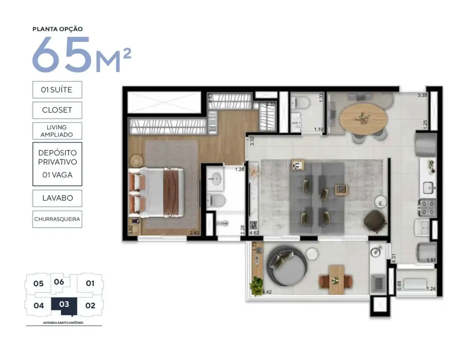 Planta Apartamento 65m² 1 Suíte Trend Osasco Osasco