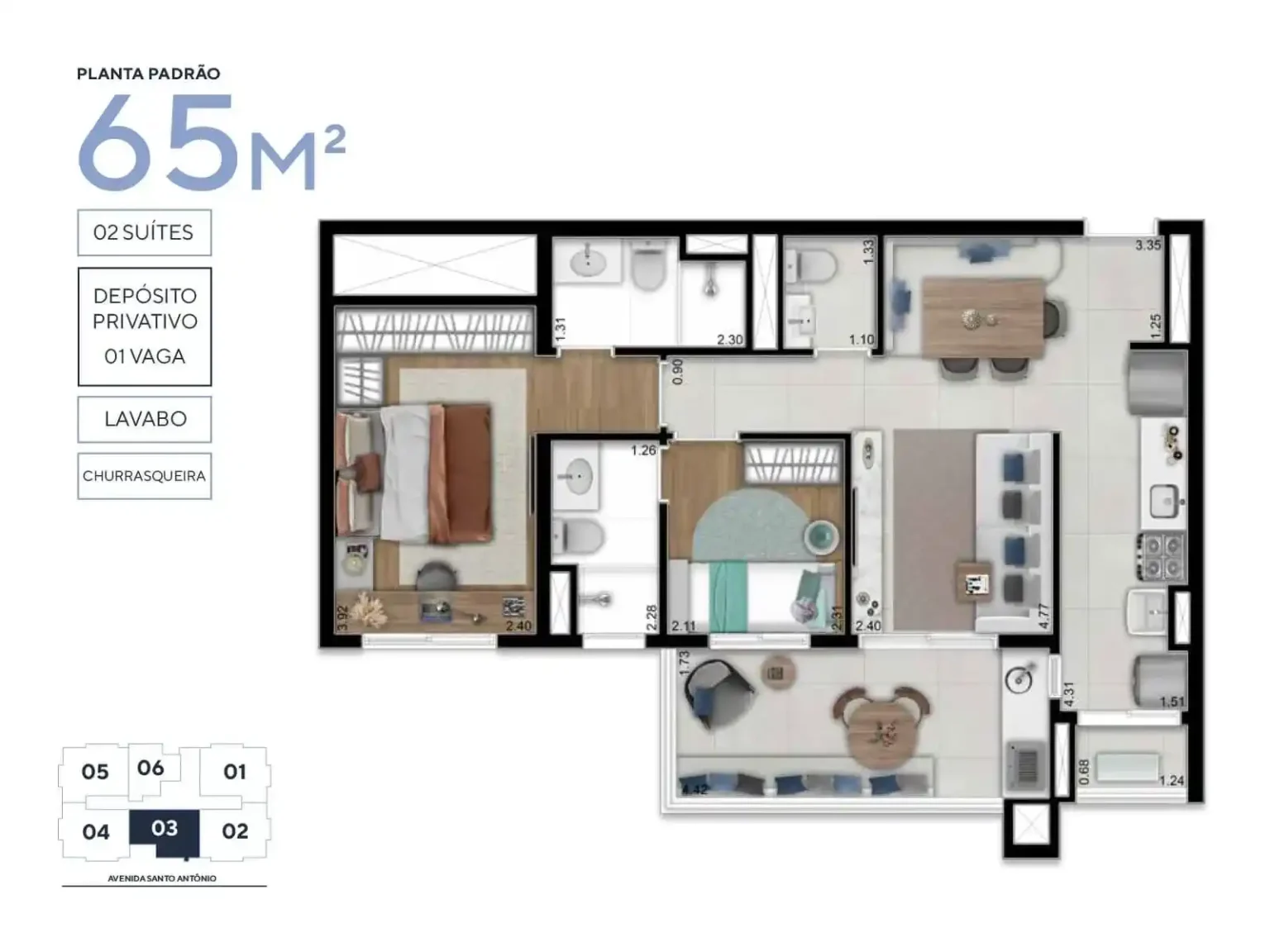 Planta Apartamento 65m² 2 Suítes Trend Osasco Osasco