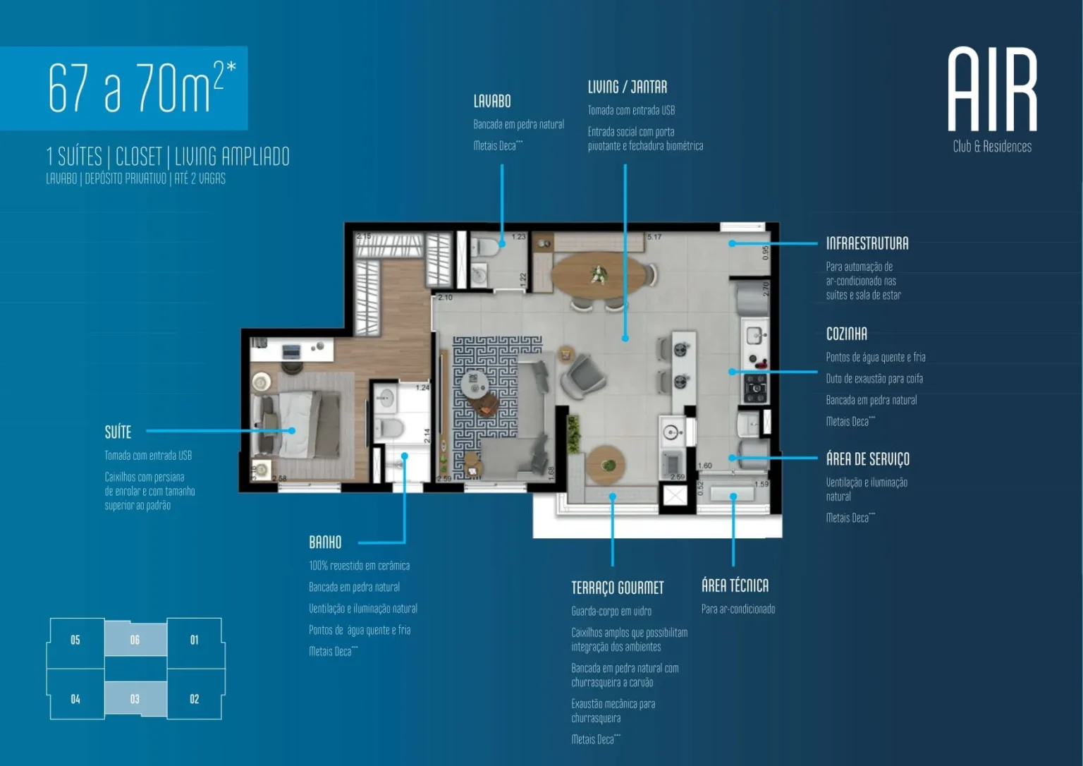 Planta Apartamento 67m2 e 70m2 Air Club e Residences Osasco (3)