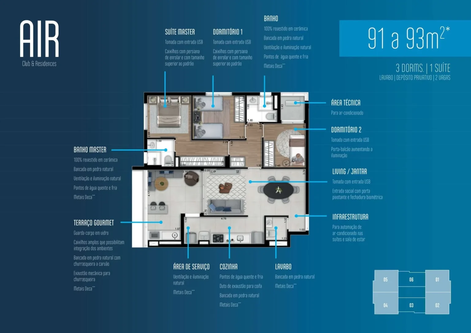 Planta Apartamento 91m2 e 93m2 Air Club e Residences Osasco (2)