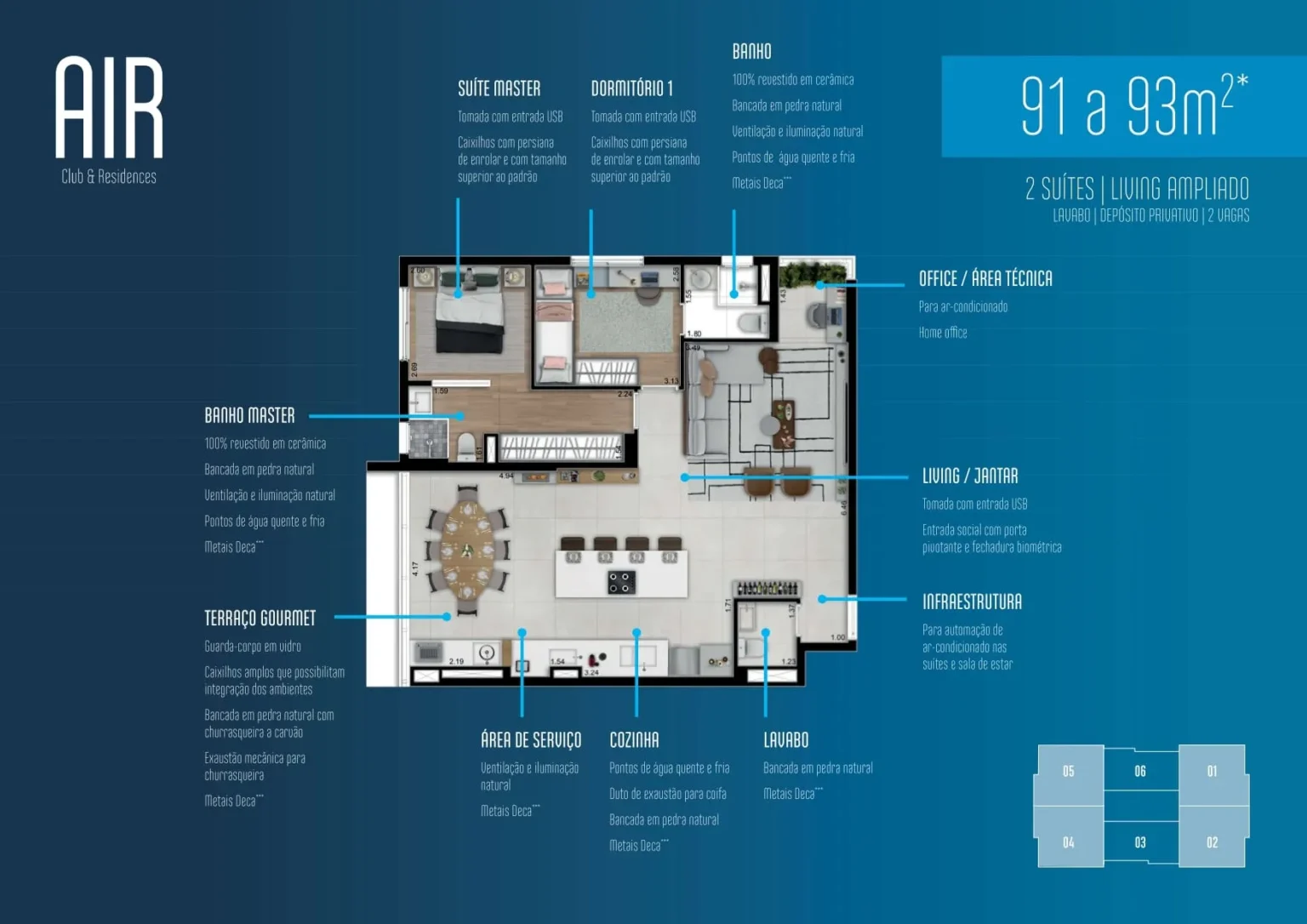 Planta Apartamento 91m2 e 93m2 Air Club e Residences Osasco (3)