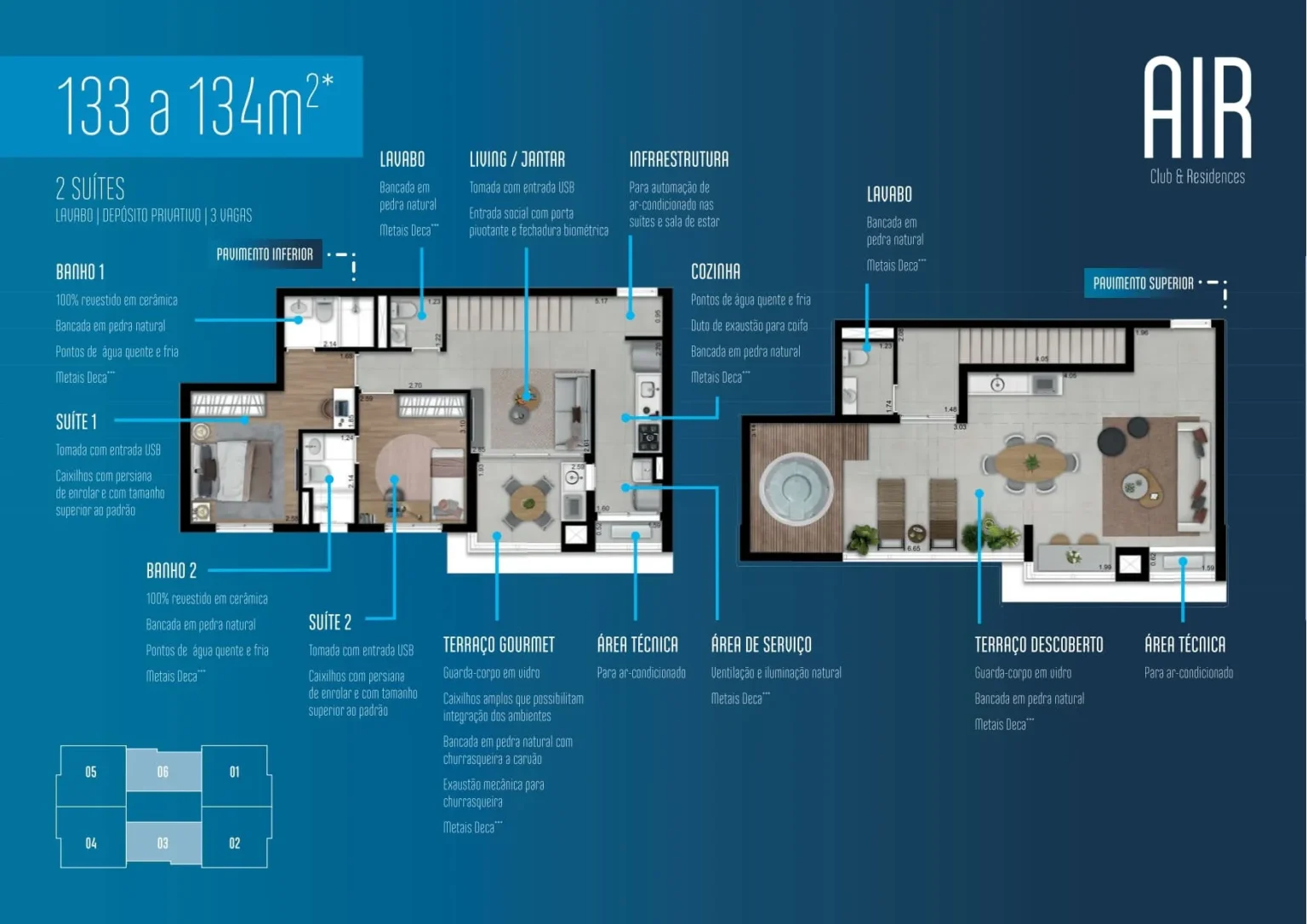 Planta Cobertura 133m2 Air Club e Residences Osasco