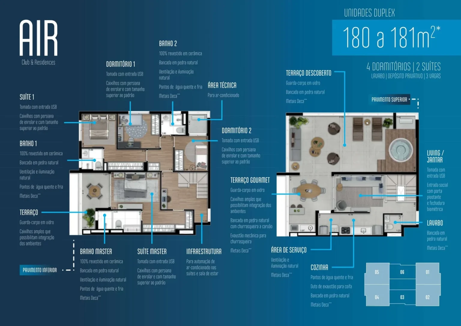 Planta Cobertura 181m2 Air Club e Residences Osasco