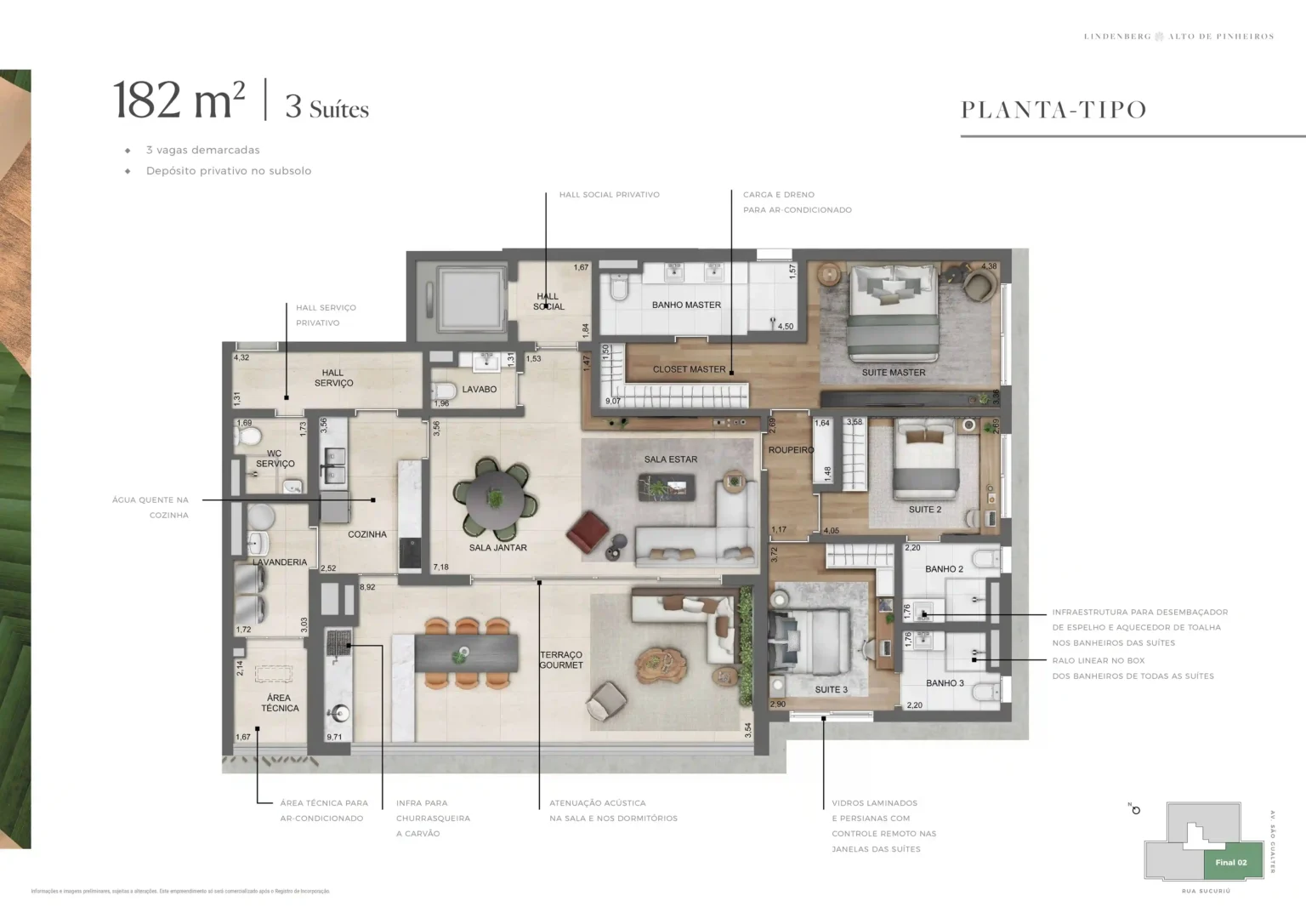 Planta do Apartamento 182m² Opção Lindenberg Alto de Pinheiros