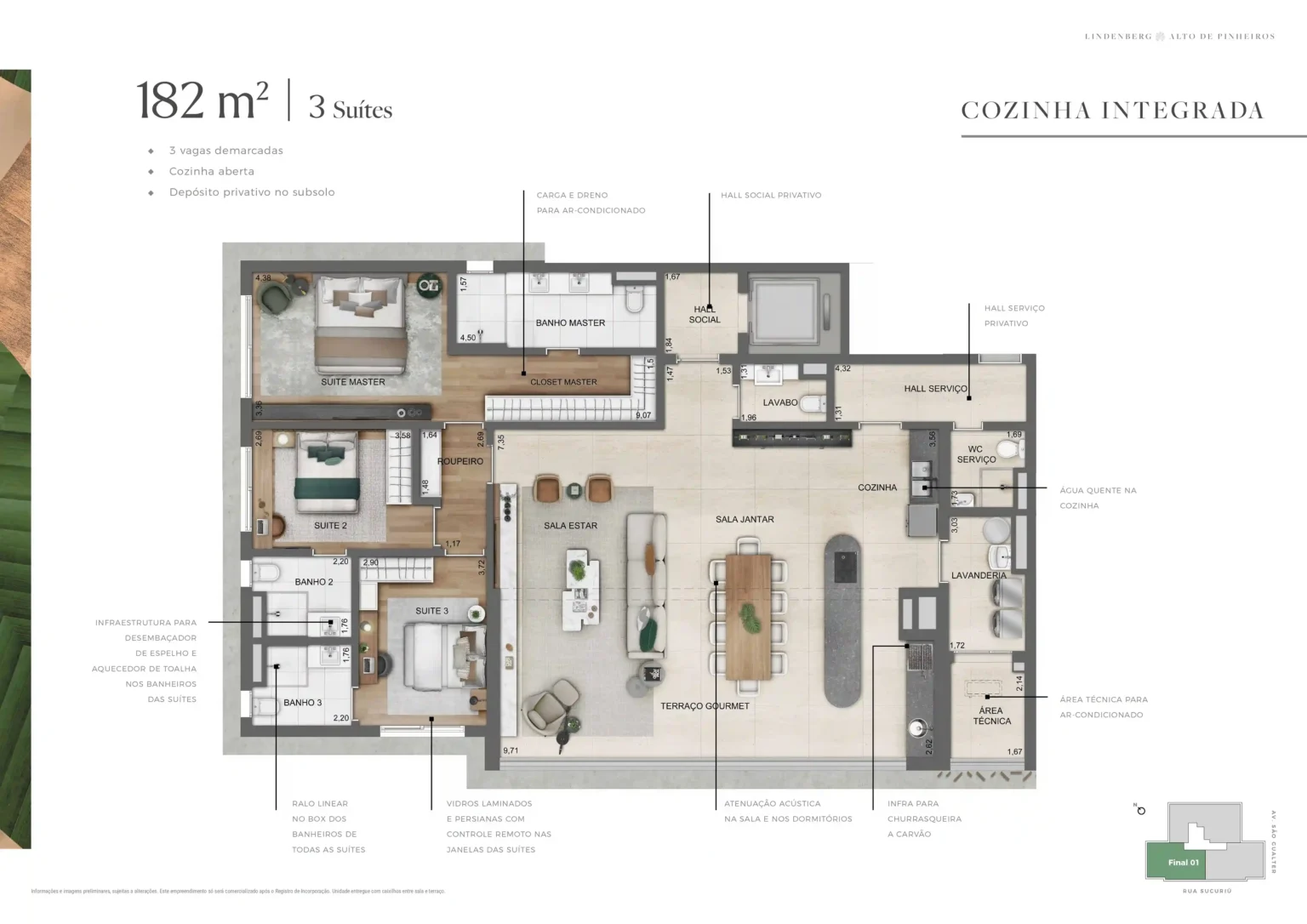 Planta do Apartamento 182m² Tipo Lindenberg Alto de Pinheiros