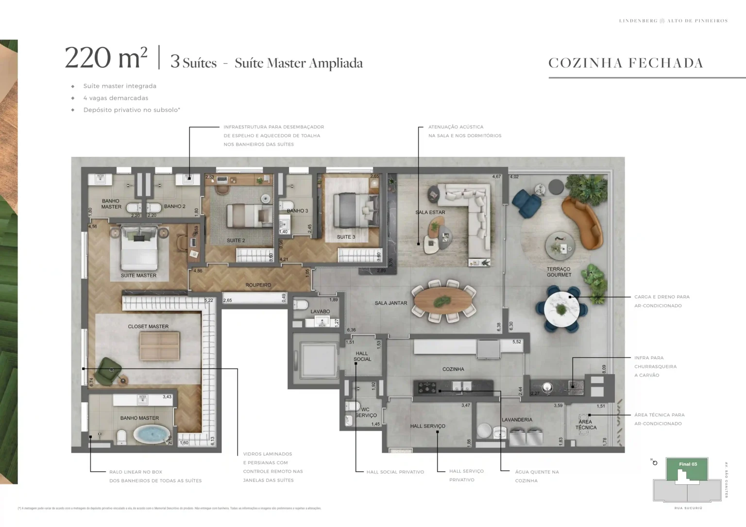 Planta do Apartamento 220m² 3suítes Lindenberg Alto de Pinheiros