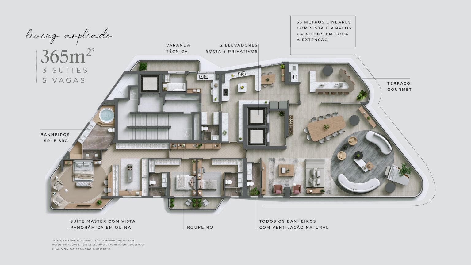 Planta Apartamento 365m2 3suítes Signature Alphaville