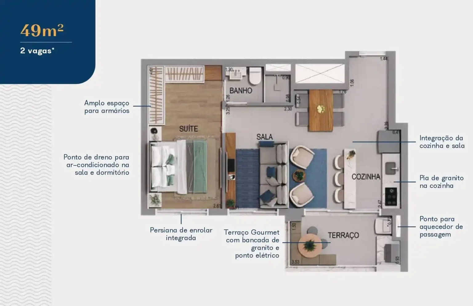 Planta Apartamento 49m2 1suíte Acqua Park Barueri