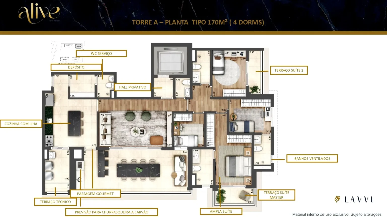 Planta Apartamento 170m2 4dorms Alive Vila Prudente