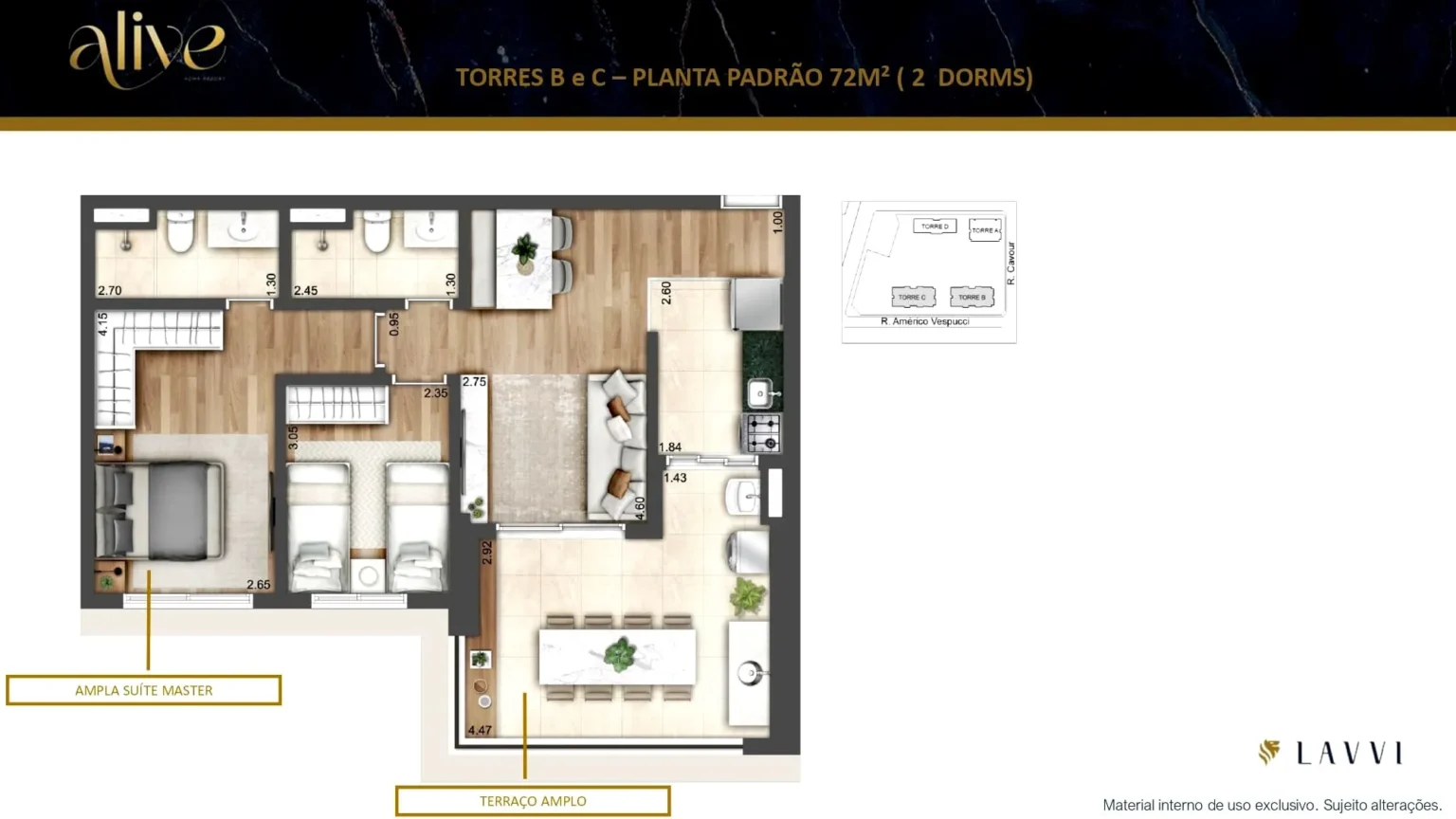 Planta Apartamento 72m2 2dorms Alive Vila Prudente